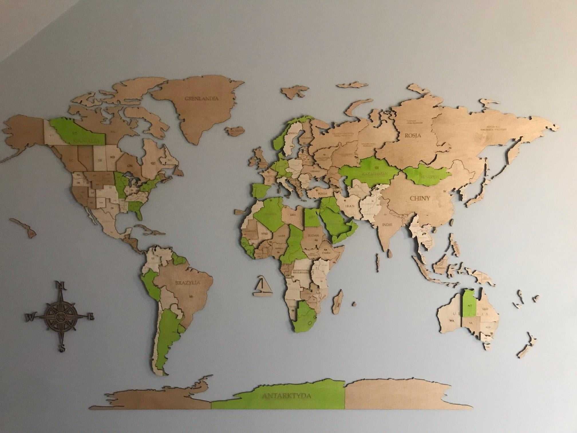 Drewniana Mapa Świata 3D 105x63cm pomysł na prezent