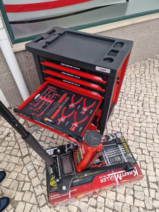 carrinho de ferramenta de 6 gavetas 4 completas + Macaco de 4 tonelada