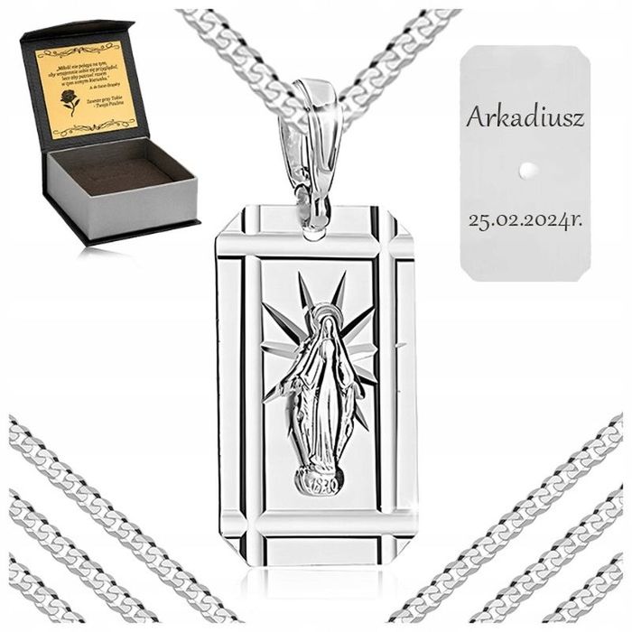 Elegancki Męski Łańcuszek Pancerka Zawieszka Medalik 925/55cm/3mm + Gr