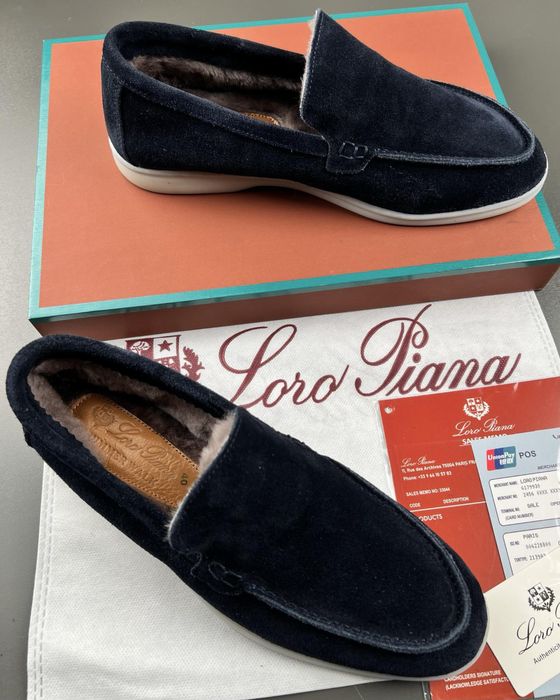Лофери Loro Piana чоловічі утеплені лофери лоро піана сині утеплені