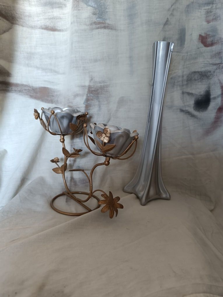 Conjunto de decoração castiçal + jarro