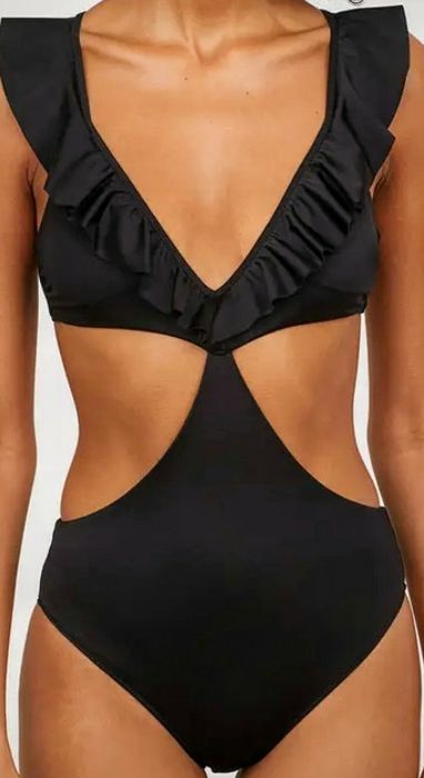 Strój kąpielowy modny h&m falbana czarny