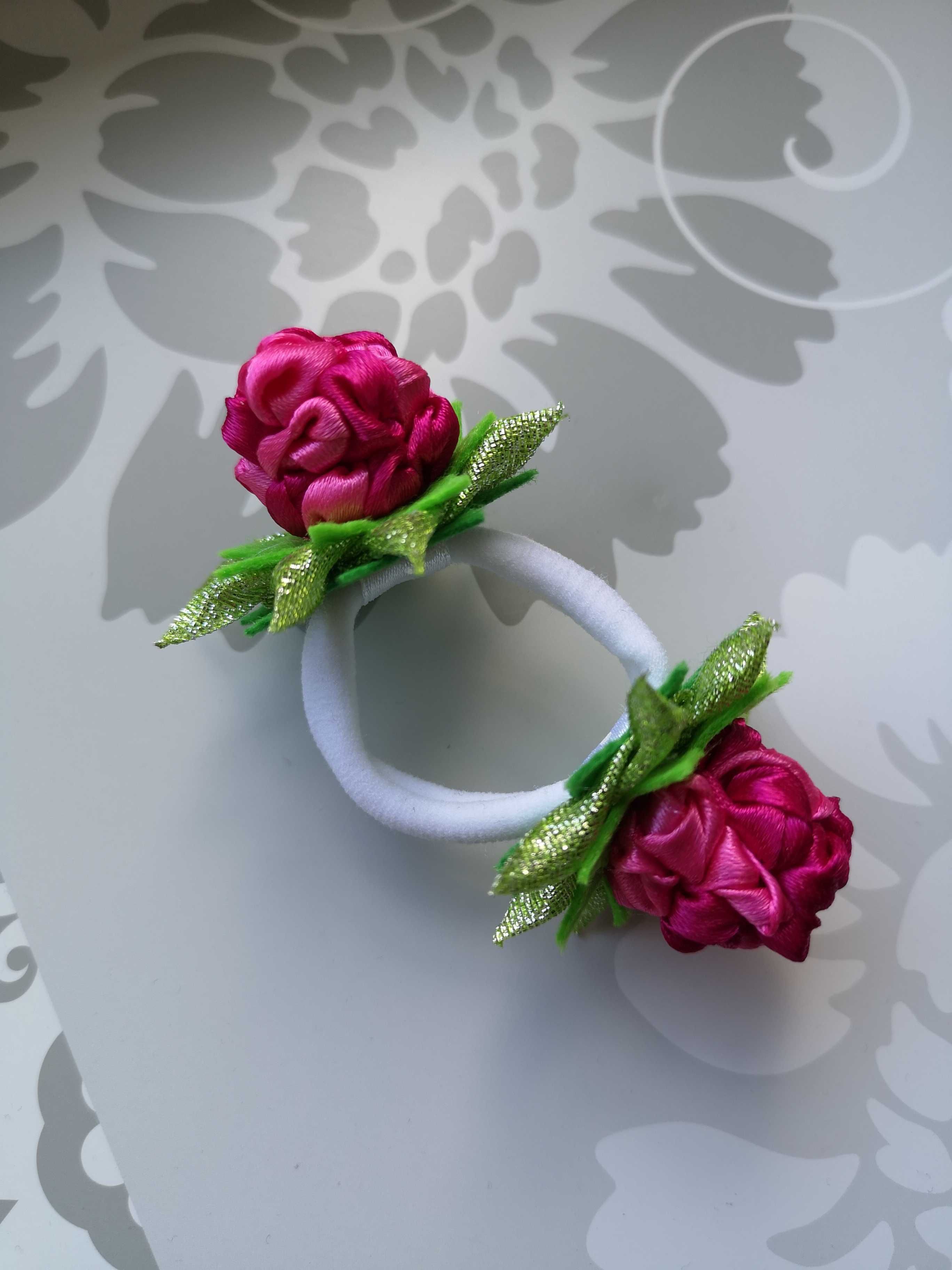 Gumka do włosów "Słodkie malinki" ze wstążek Handmade