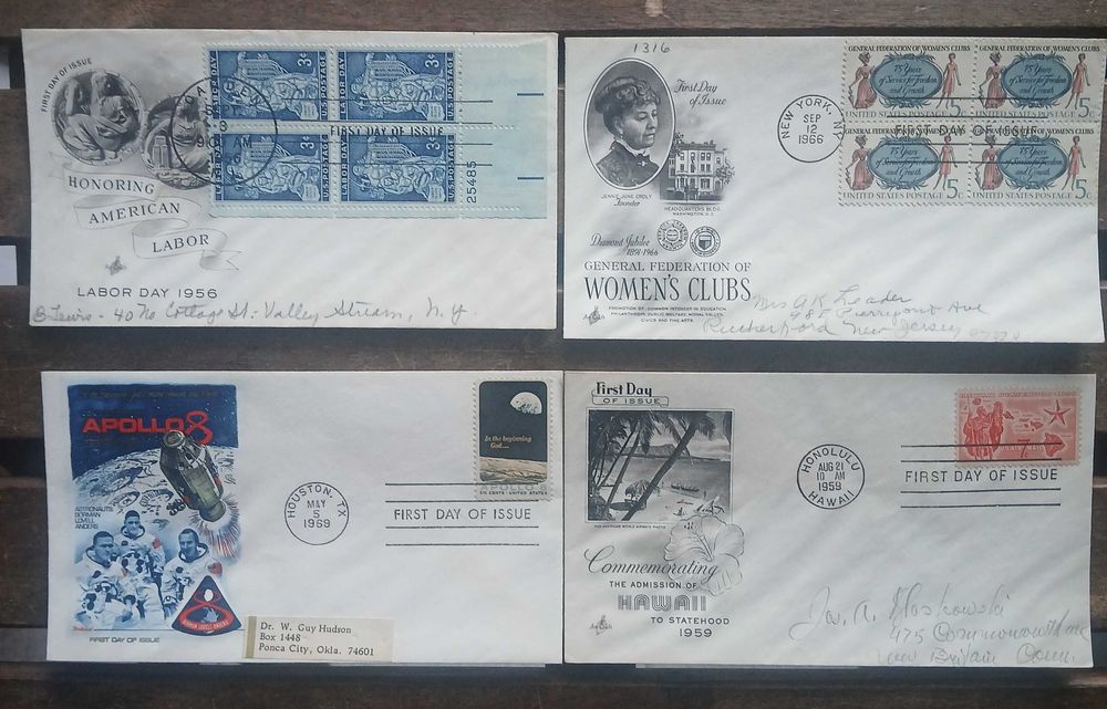 4 Envelopes c/ Selos 1º dia de emissão USA Anos 56 a 69