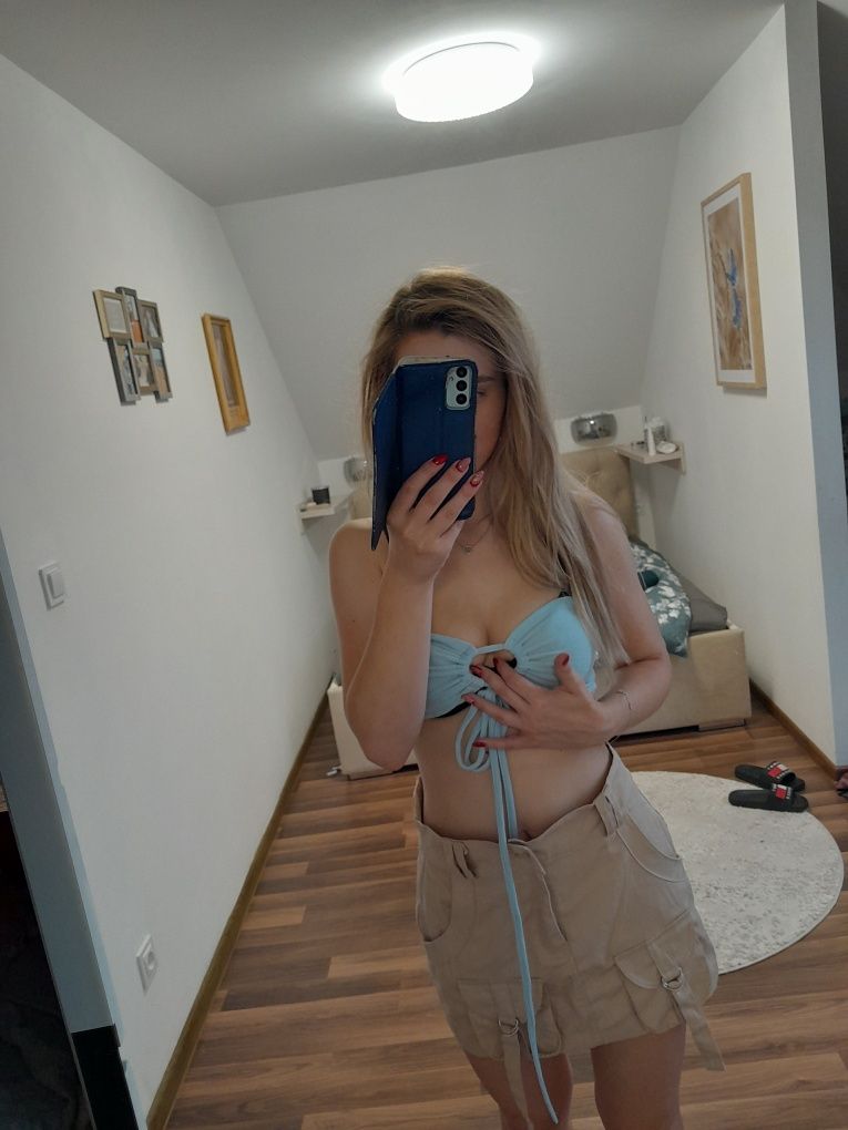 Spódnica jeansowa wysoki stan kieszenie cargo  m