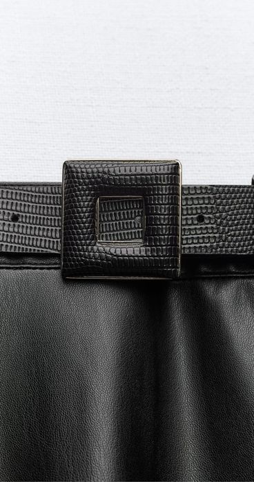 Спідниця міді Zara, штучна шкіра, екошкіра, юбка, ремінь у комплекті