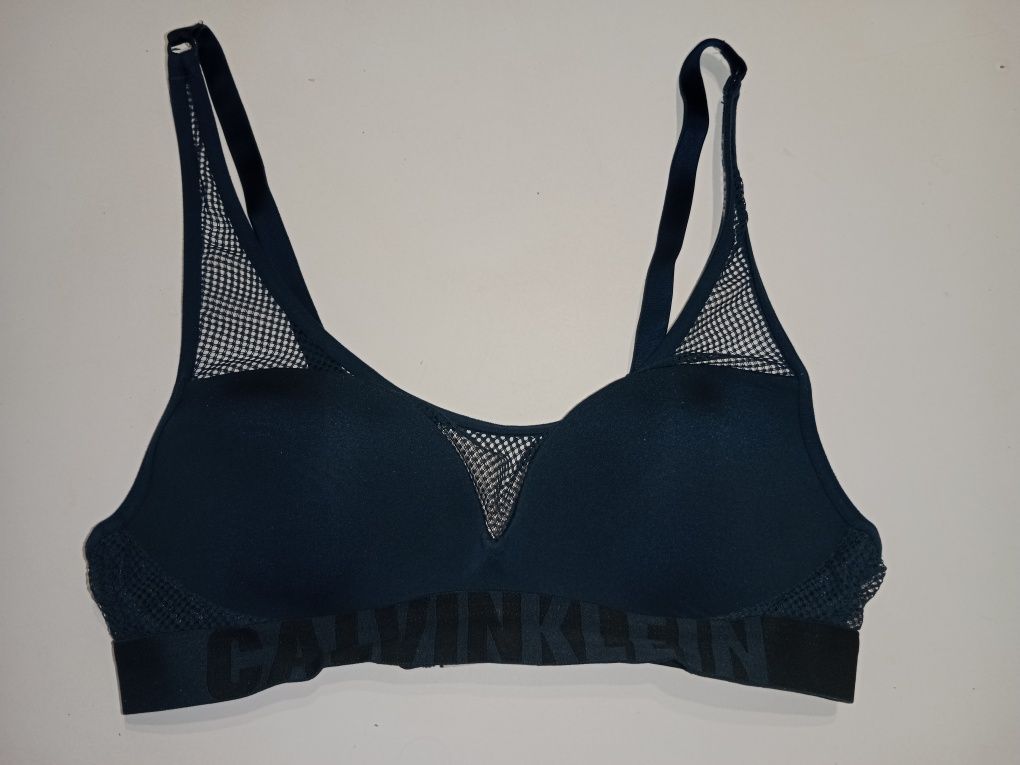 Granatowy stanik 75 B 36 Calvin Klein sportowy biustonosz CK koronka