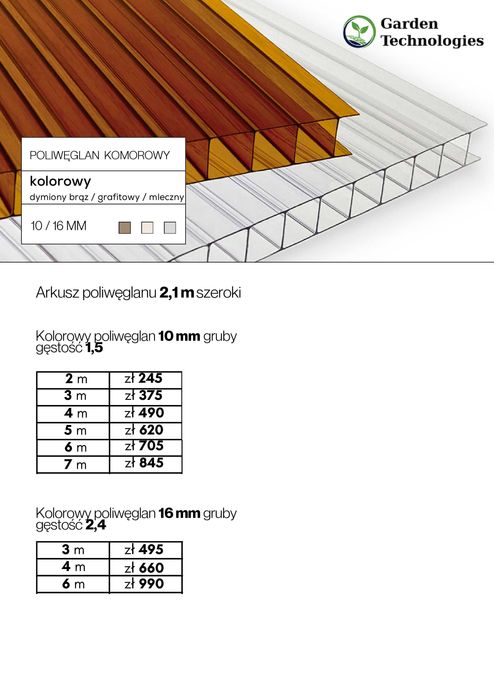 Poliwęglan komorowy do szklarni i zadaszeń|4–16 mm|Bezbarwny/kolorowy