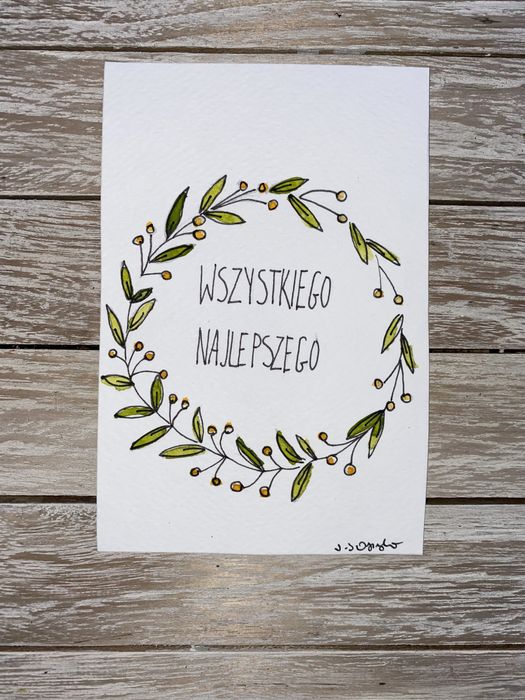 Kartka okolicxnościowa wianek liście kwiaty boho urodzinowa imieninowa