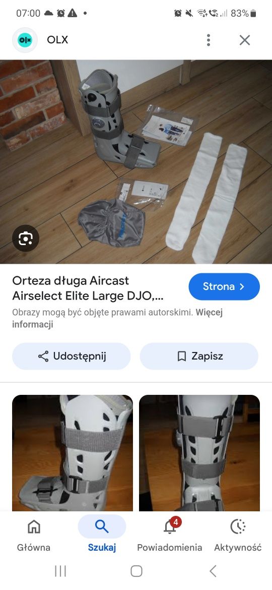 orteza stopowo-goleniowa pneumatyczna Aircast Airselect Standard. 
Szc