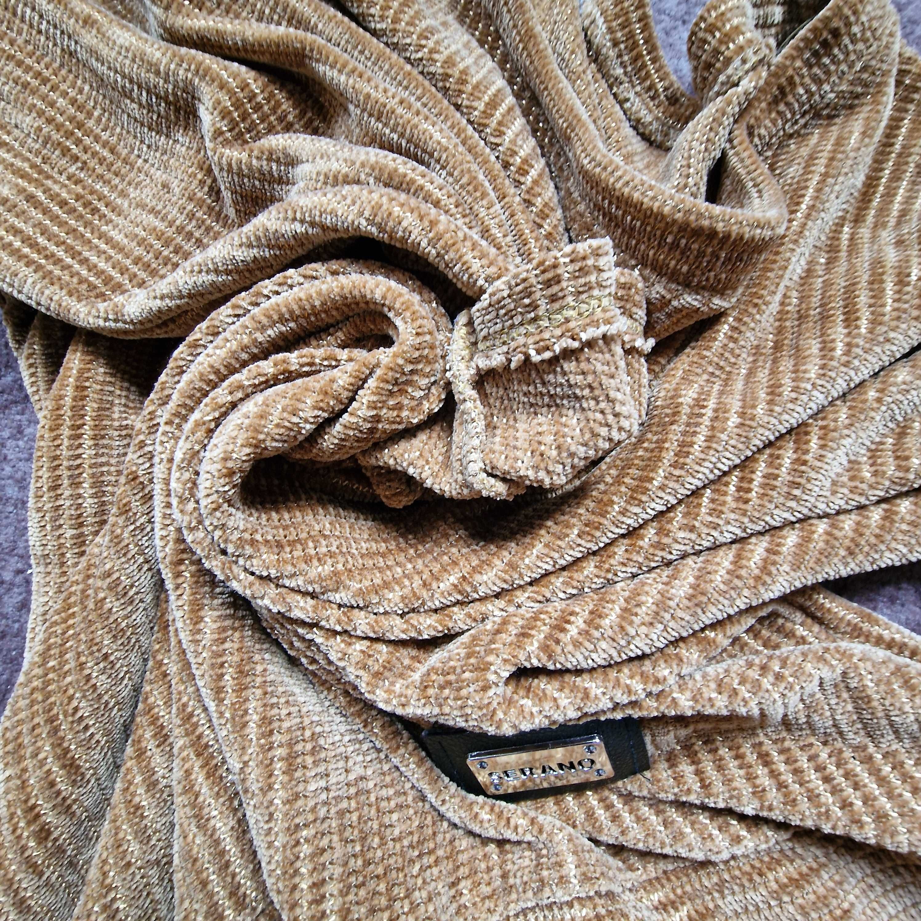 Welurowy czekoladowy sweter sweter XL, rękaw ¾