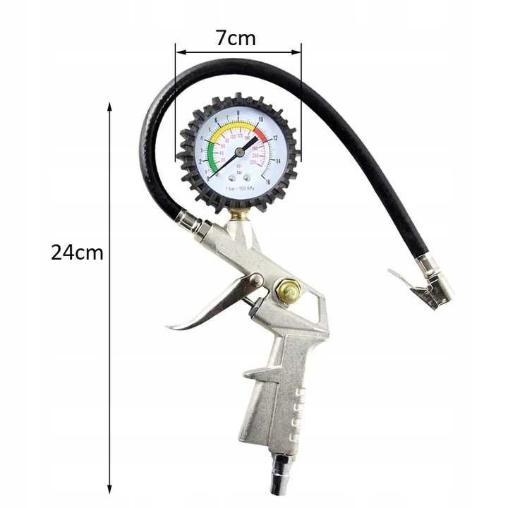 Pistolet do pompowania kół z manometrem 0-12 Bar, 220 PSI
