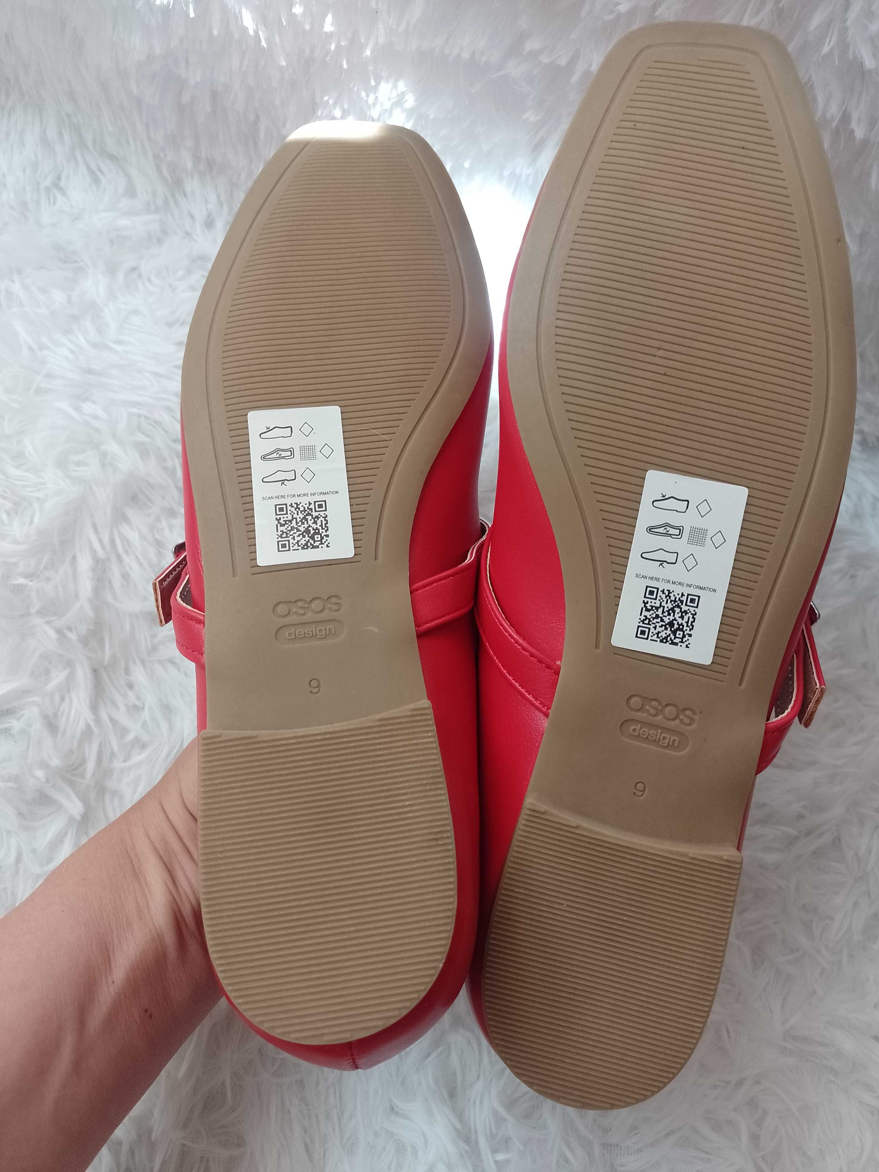 (41/42) ASOS/ czerwone baleriny z zapięciem, NOWE