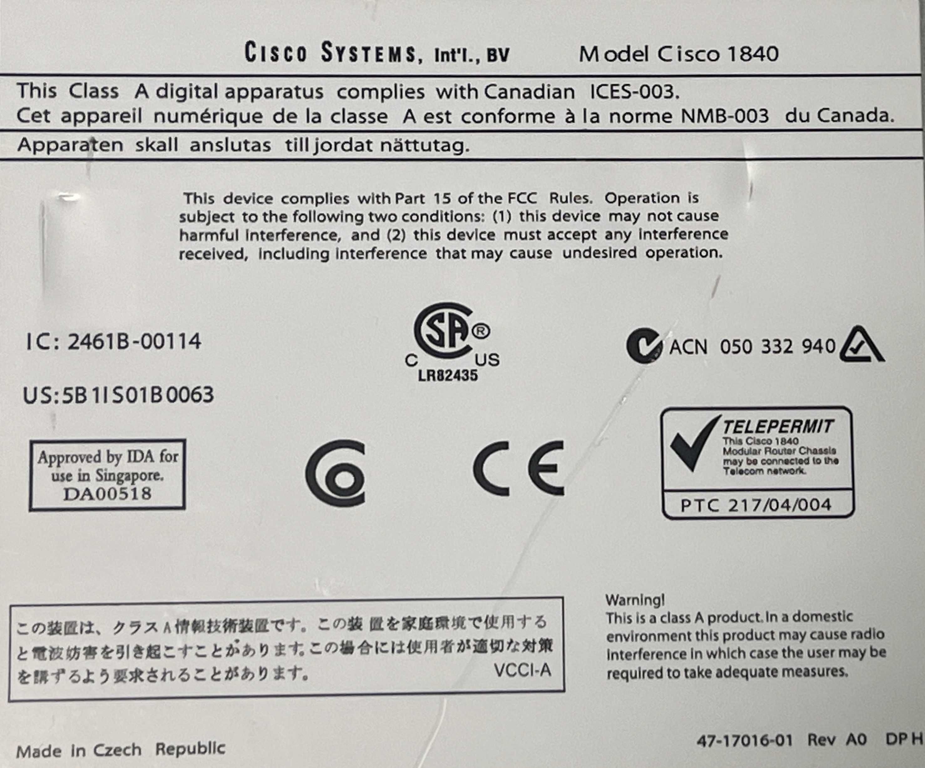 Router Modular Cisco 1841 - Series 1800 - Usado