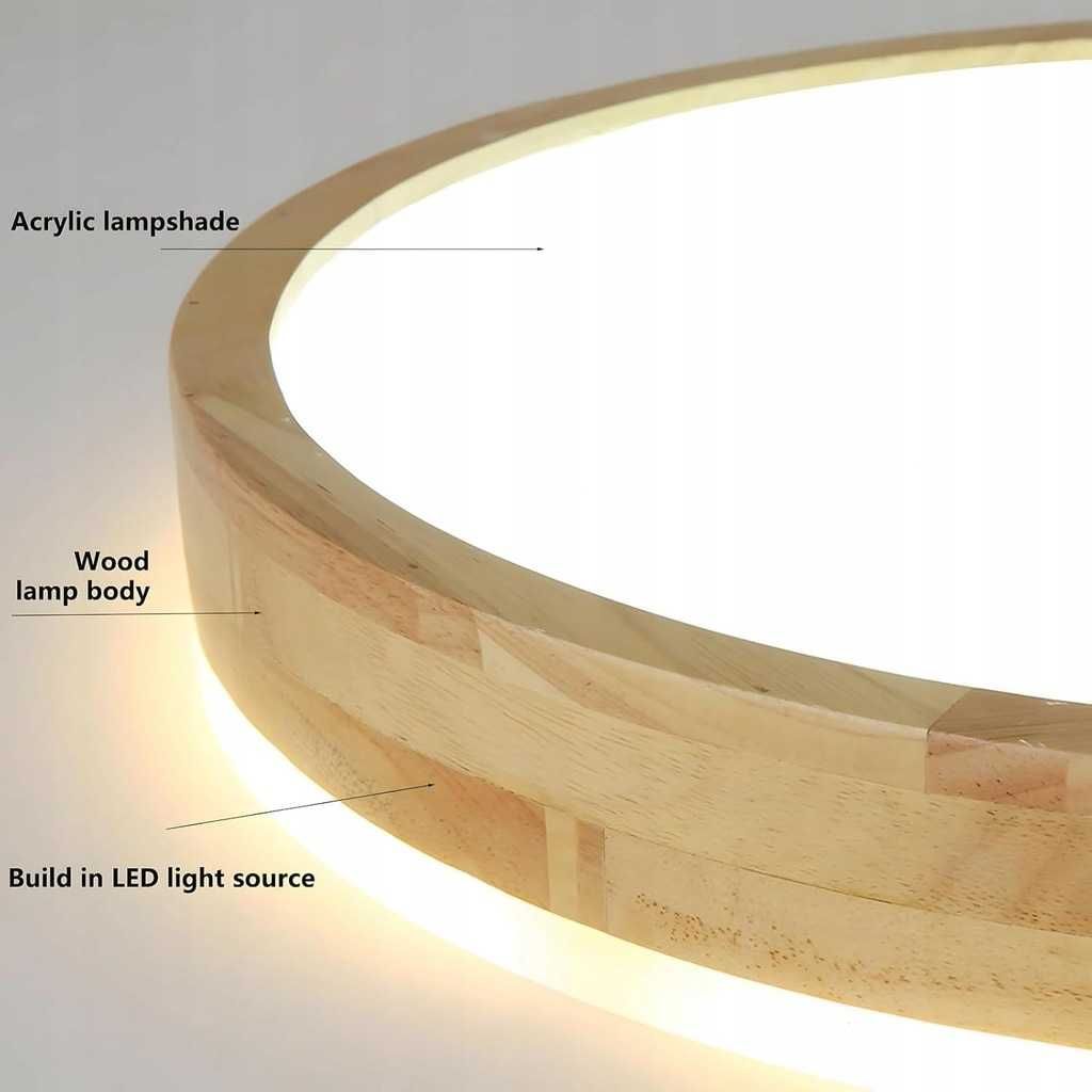 YYUTLUO lampa LED Ø50 cm – okrągła, drewniana, ściemniana pilotem, 36W