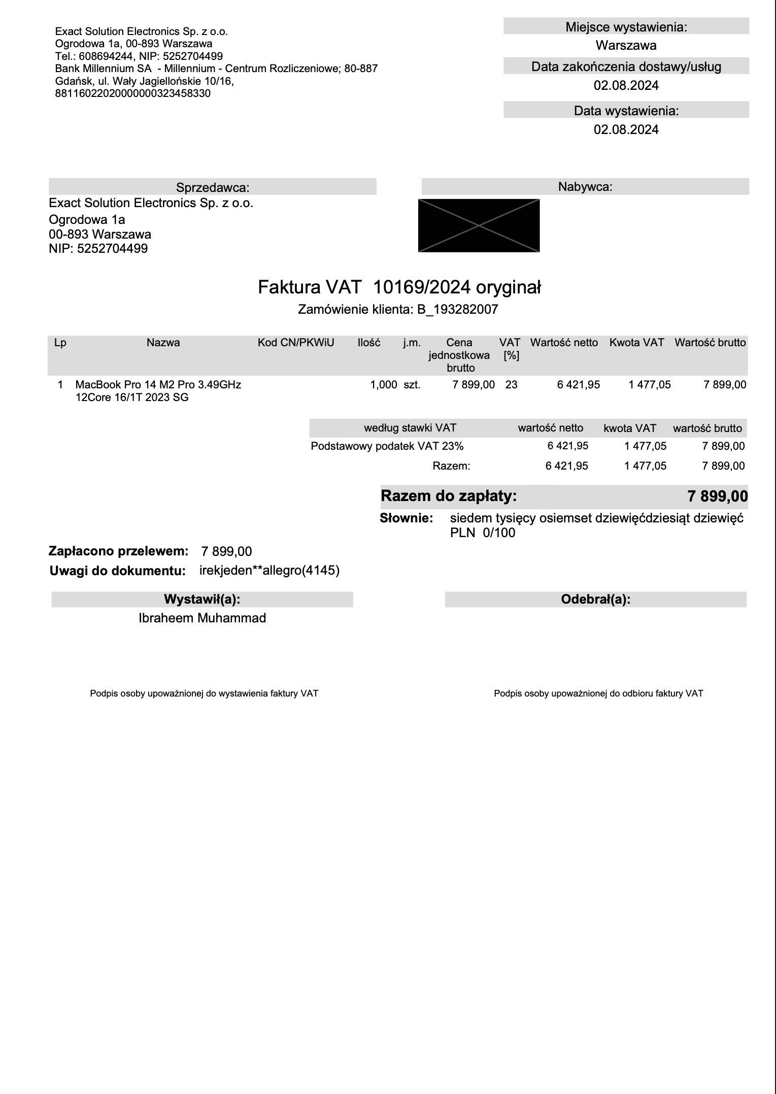 OKAZJA! - MacBook Pro 14 M2 Pro 16GB/1TB 2023 rok
