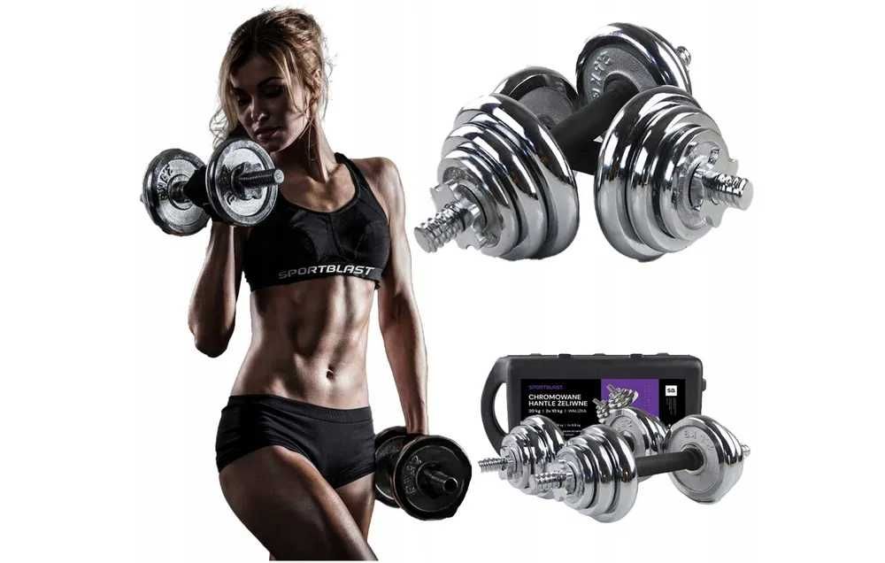 Hantle żeliwne 2x10kg WALIZKA zestaw 20kg żeliwo GD