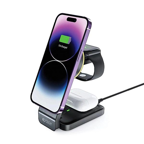 Tech-Protect Qi15W-A28/3In1 Magnetic Magsafe Wireless Charger Black