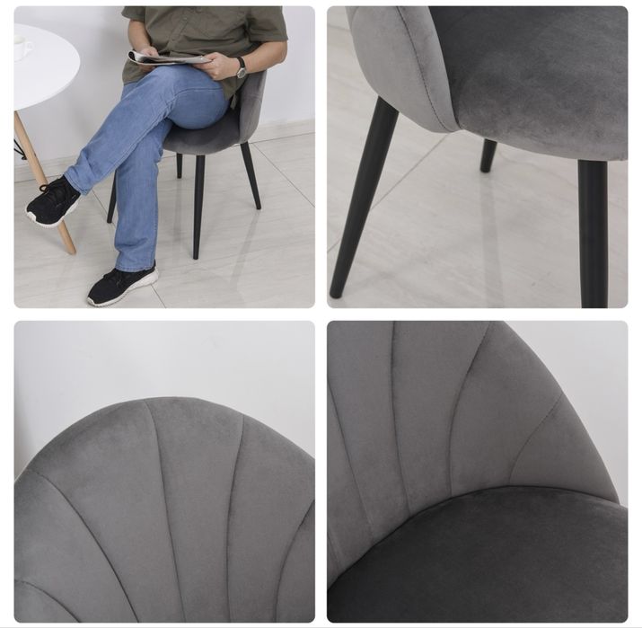 Zestaw 2 krzeseł tapicerowanych kuchnia jadalnia aksamit szary