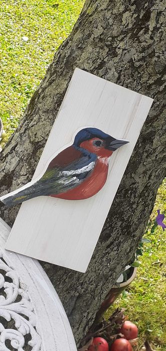 Ptaszki z drewna ręcznie malowane Zięba