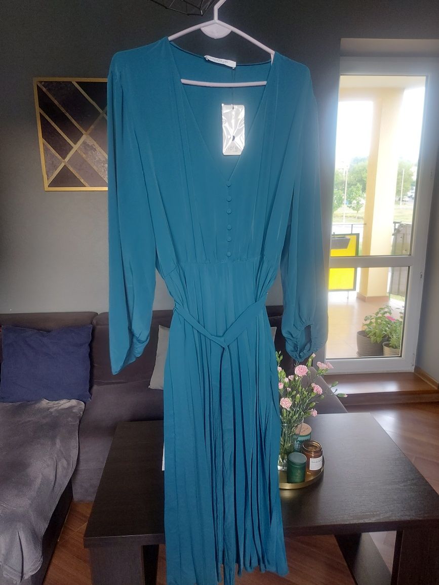 Sukienka nowa z metkami Violeta by Mango r. L kolor petrol