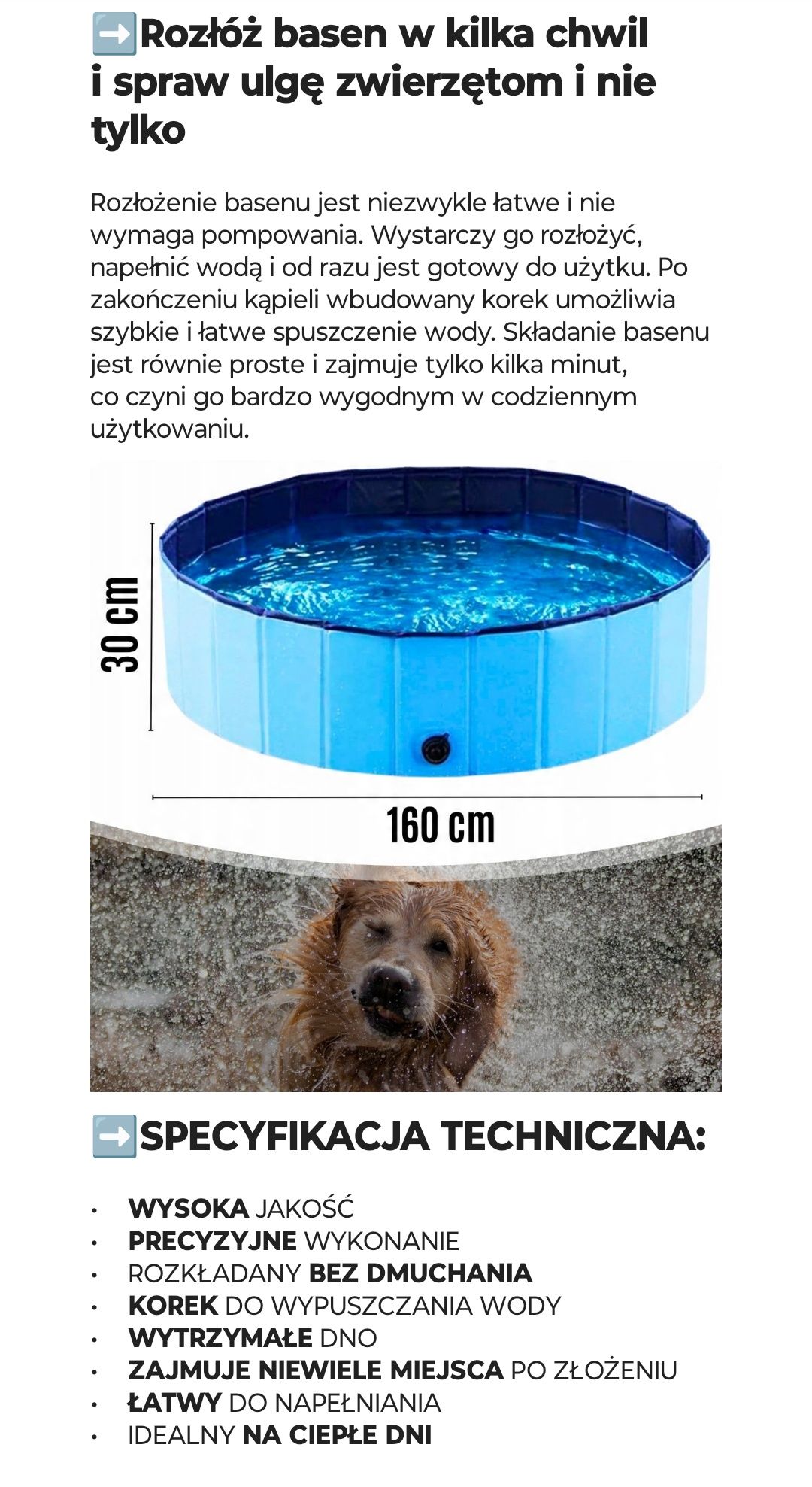 Duży składany basen dla psa, dzieci kojec 160 cm x 30