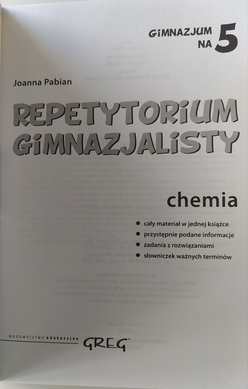 Repetytorium Gimnazjalisty chemia Greg