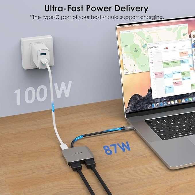 Адаптер WAVLINK USB C на два HDMI – концентратор USB C 3 в 1  4K-60 Гц