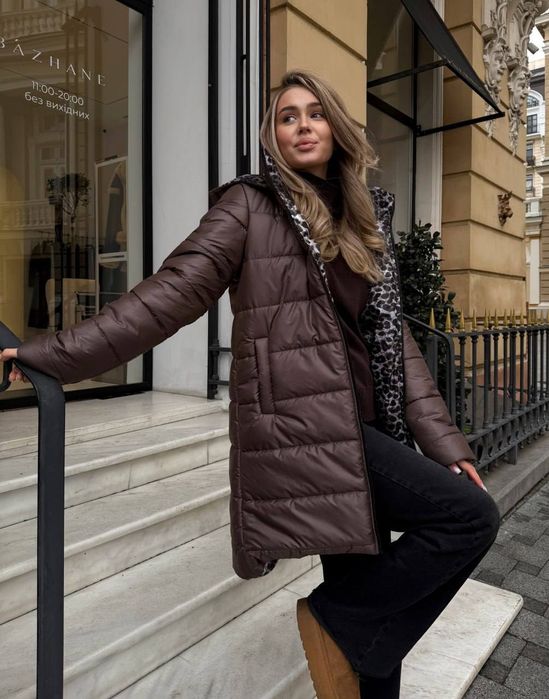 Куртка жіноча зимова двохстороння лео плащівка силікон 200