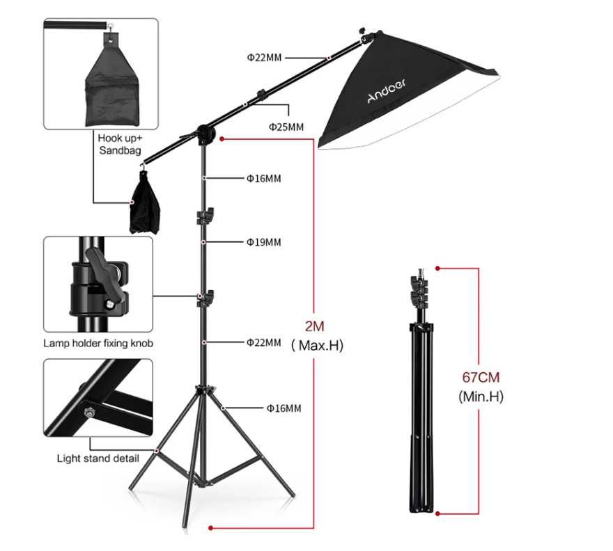 [NOVO] Kit [3 SoftBoxes 135W] + 3 Tripés + 3 Lâmpadas 135W + 1 Saco