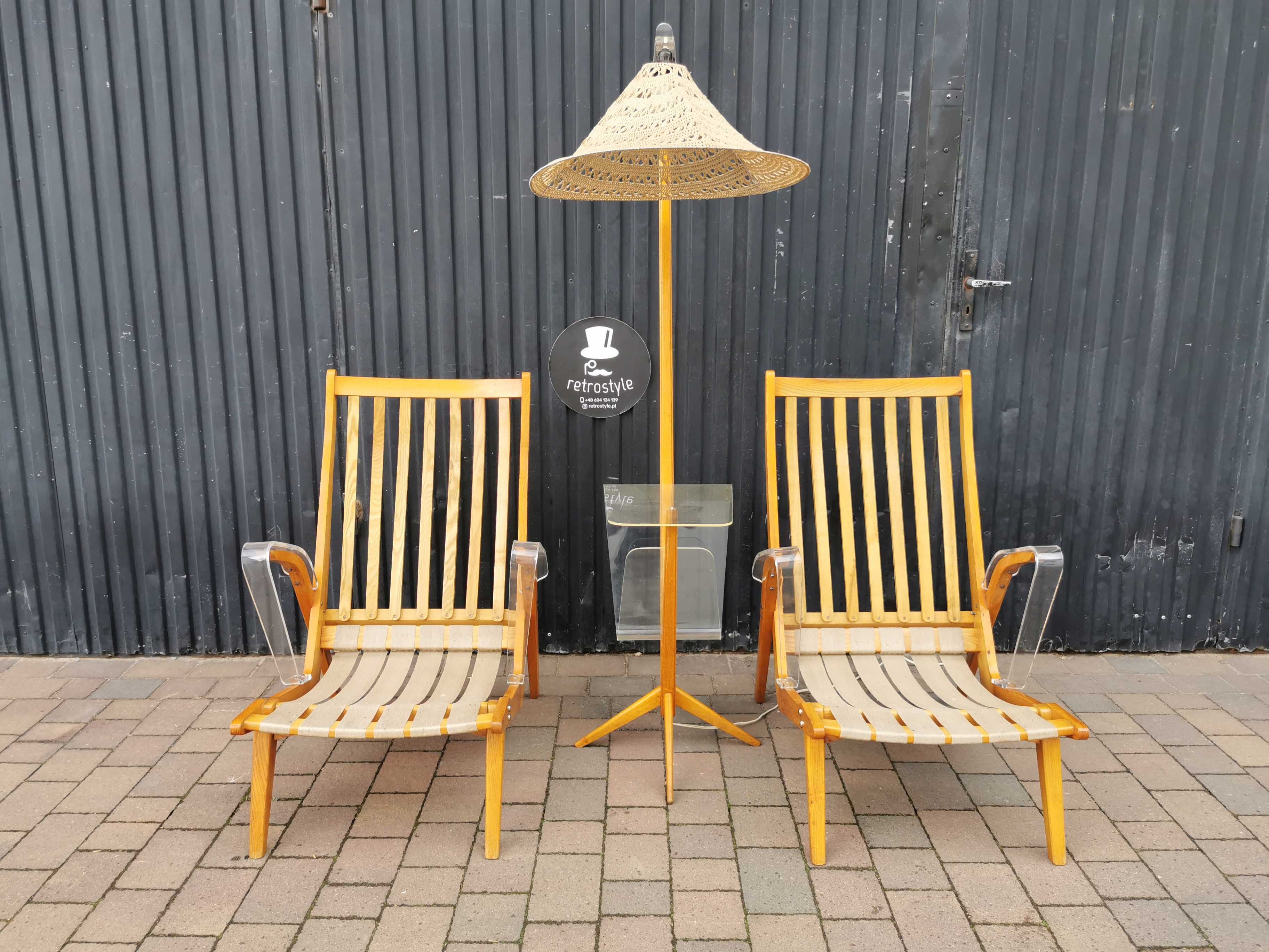 Fotele+ lampka stojąca ÚLUV, Czechosłowacja '50-60 Design Prl- UNIKAT!