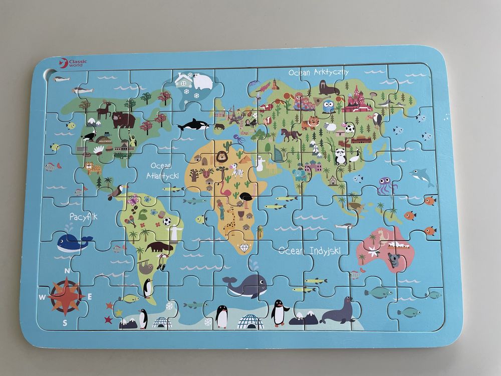 Drewniane puzzle układanka mapa świata globus