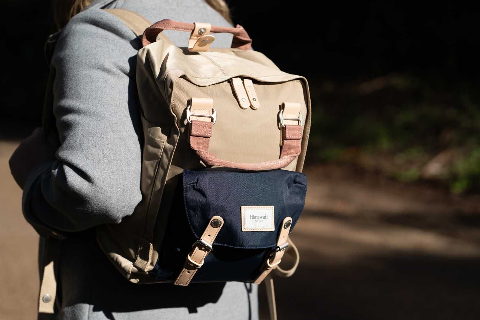 Mochila Vintage Classica Himawari Navy Tan Azul Bege