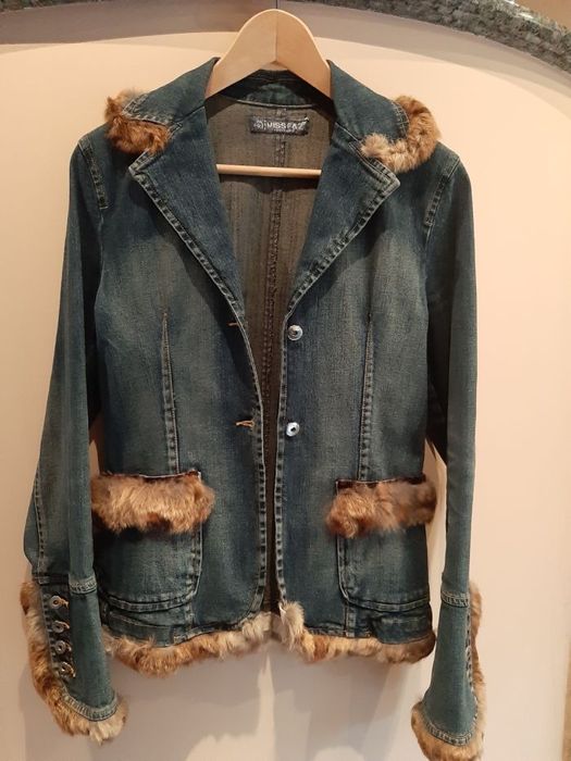 Kurtka jeans by Miss F&2 nowa vintage hm look wykończenie futerko