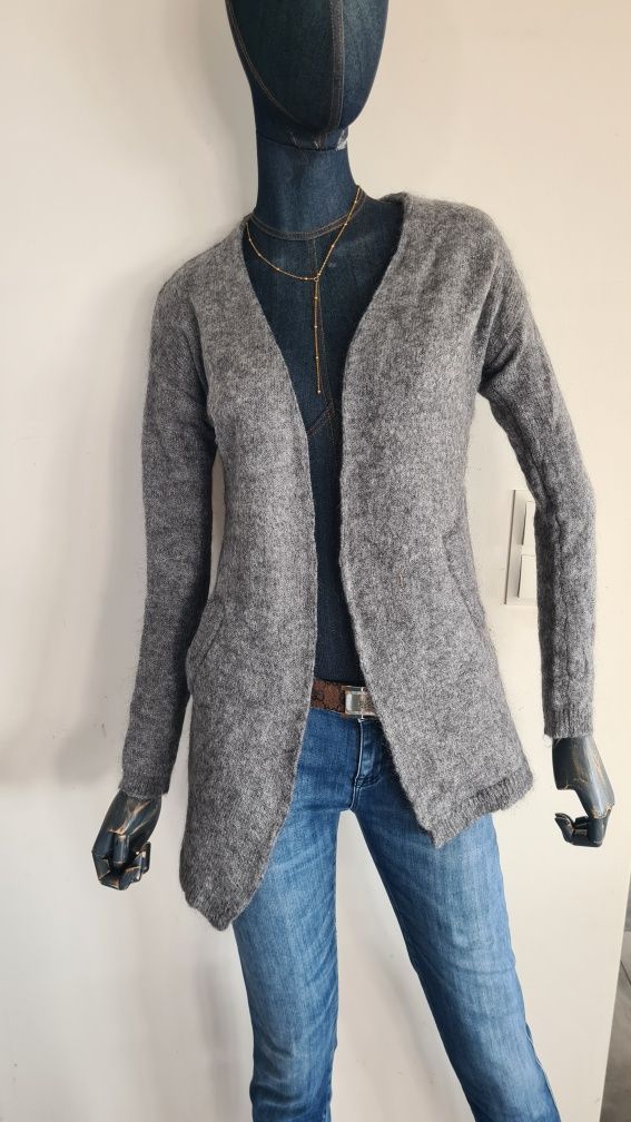 Kardigan Sweter 32% Alpaka, 32% Wełna. Grafitowy. Rozmiar M 38