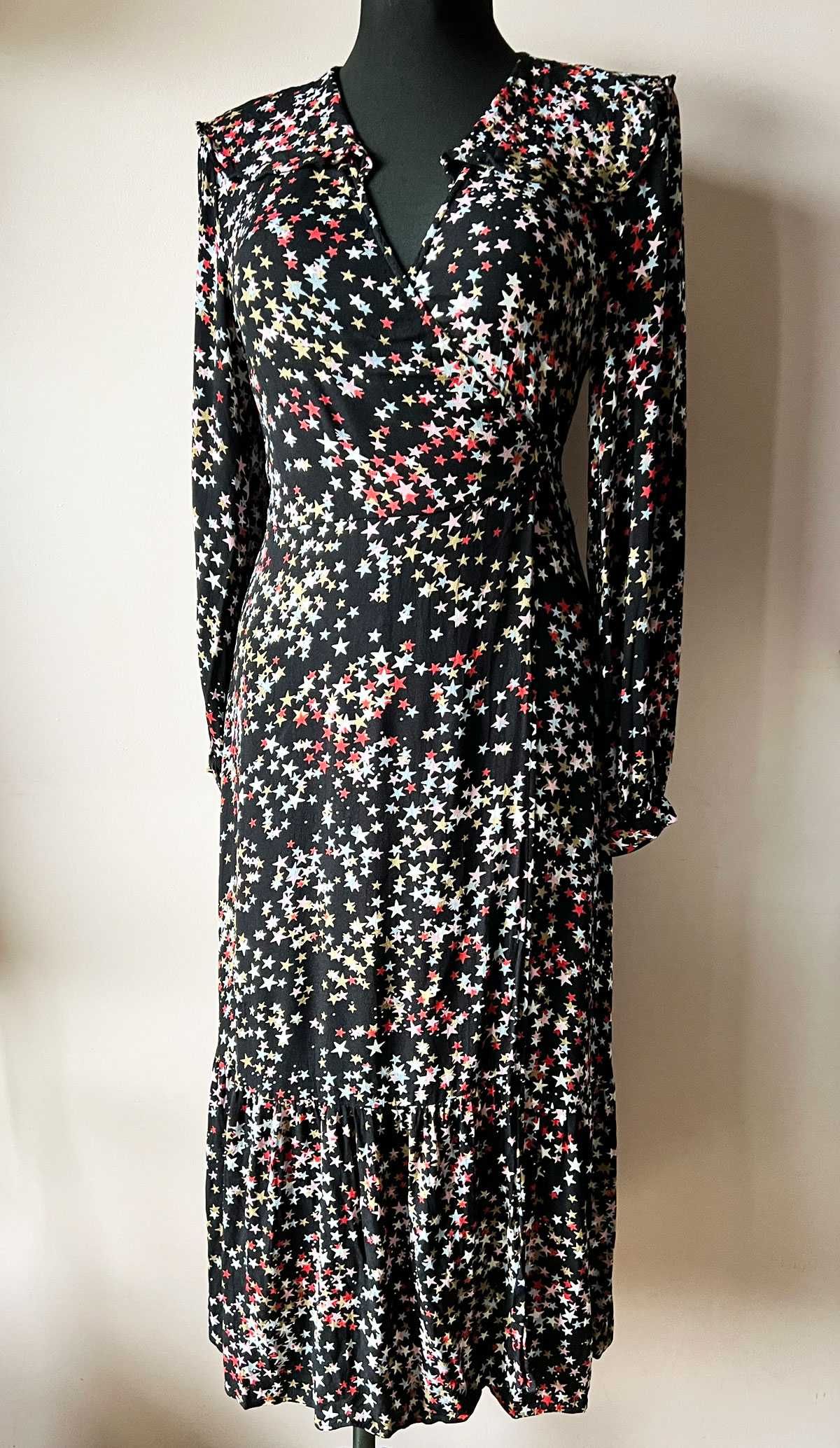 Marks&Spencer x Ghost czarna kopertowa długa sukienka gwiazdki r. 38 M