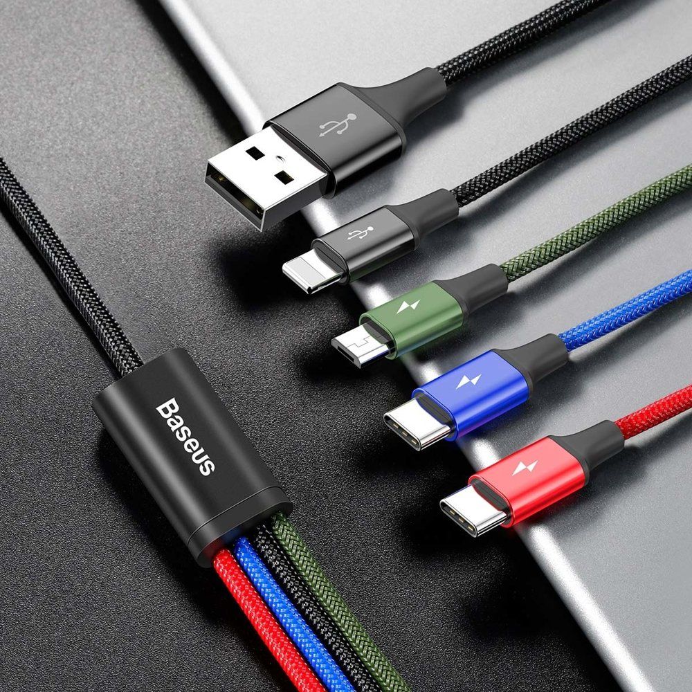 Kabel USB 4w1 1.2m Baseus z nylonowym oplotem 3.5A czarny