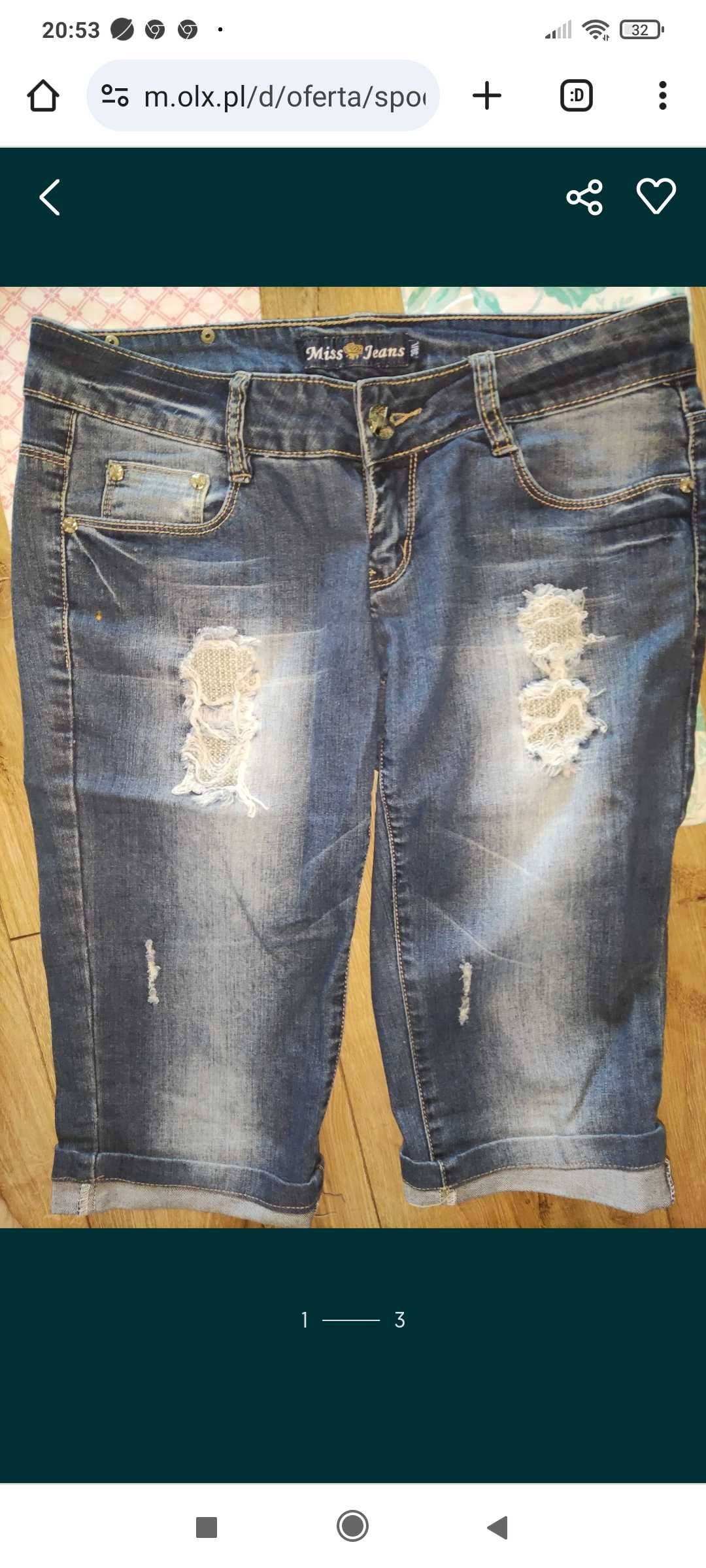 Rybaczki spodenki jeans cekiny dziury M 38