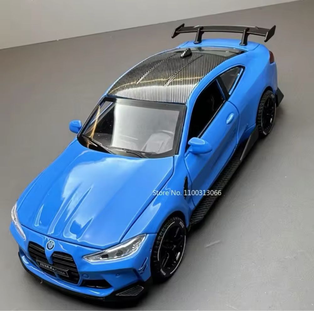 Zabawkowy samochod BMW M4 metalowy niebieski naped światła prezent