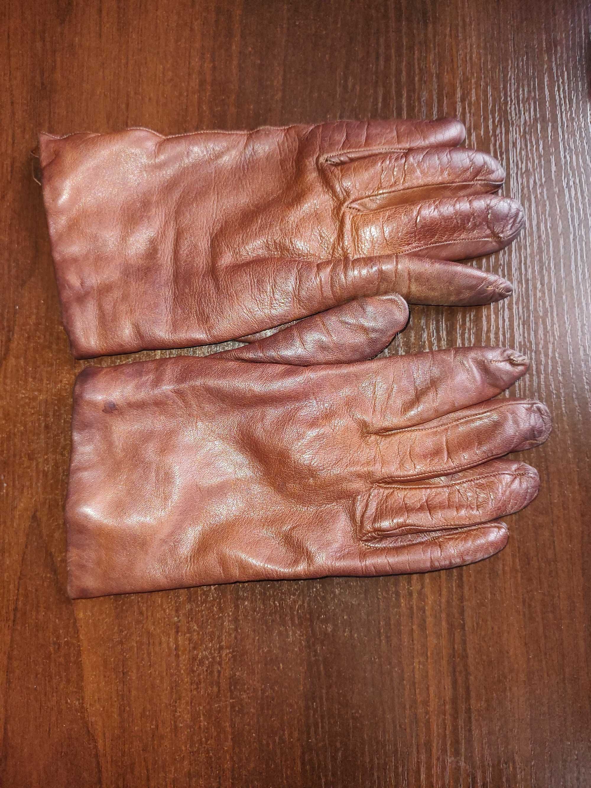 Skórzane brązowe rękawiczki damskie (made in Italy) rozmiar 8