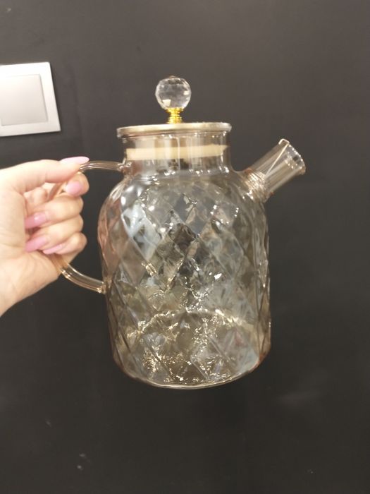 Duży szklany elegancki dzbanek na herbatę 2 litrowy