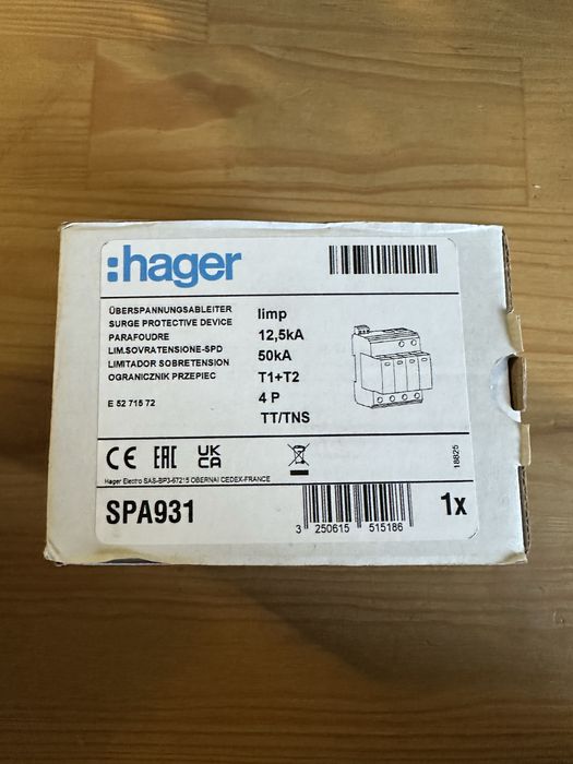 Ogranicznik przepięć przepieciówka HAGER SPA931  B+C 4P NOWY