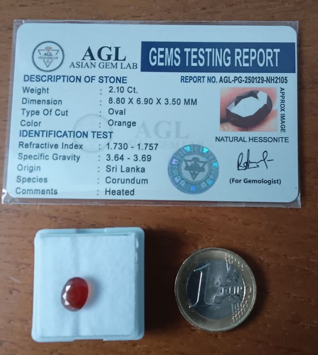 GRANADA Hessonite do Ceilao. 2.10 ct  ( Sri Lanka) C/ Certificado