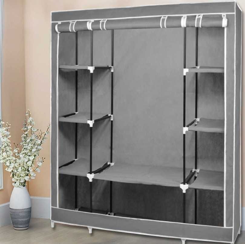 Тканинна шафа storage wardrobe складана сіра на 3 секції для одягу