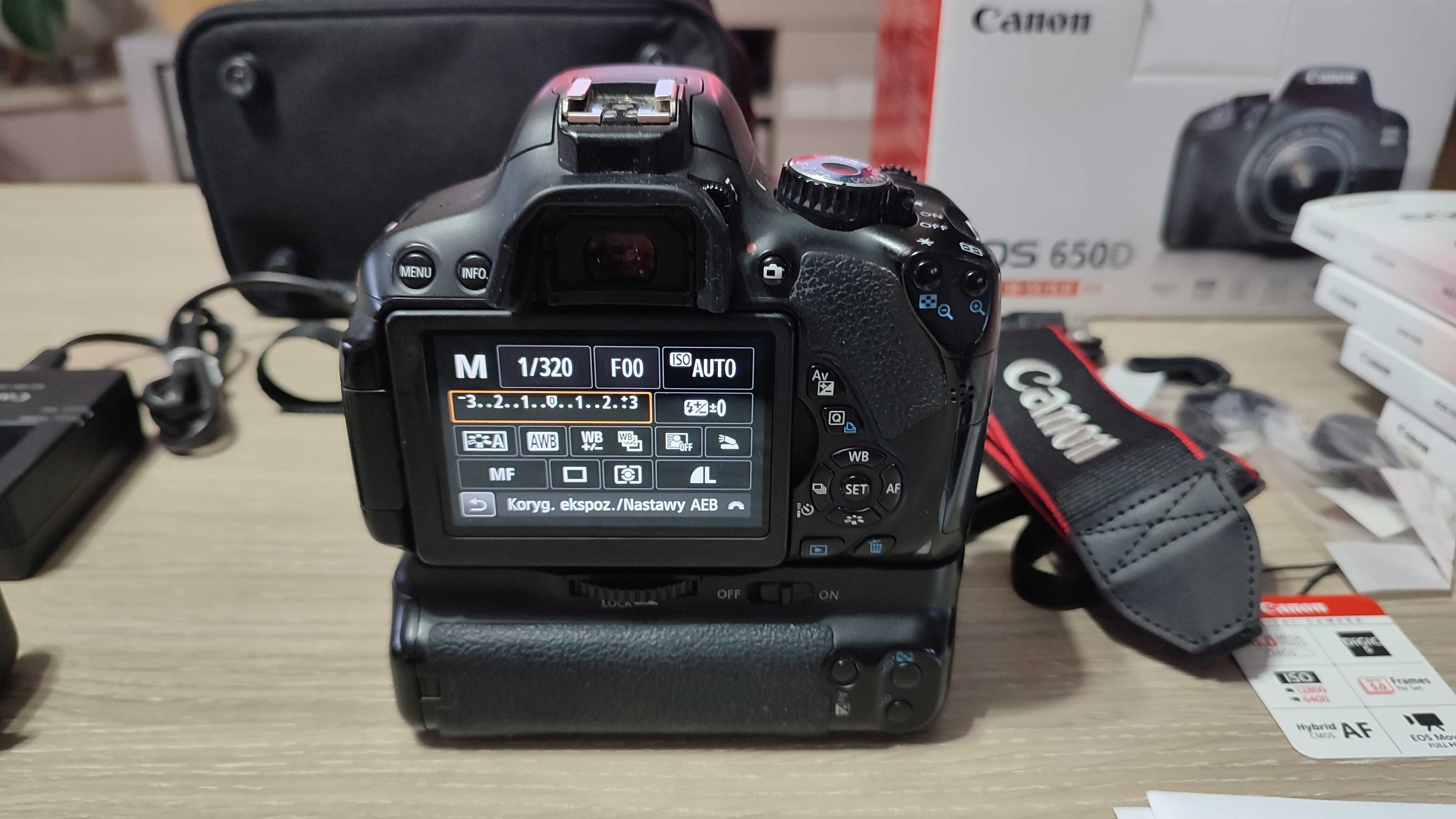 Canon EOS 650D Body Korpus, Grip Battery Pack Newell BG-E8, Torba