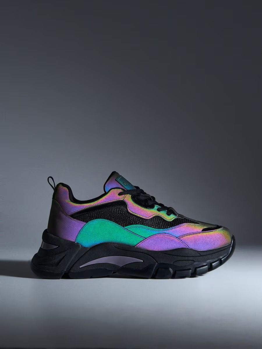 Czarne buty z efektem holo i reflective Cropp r.37