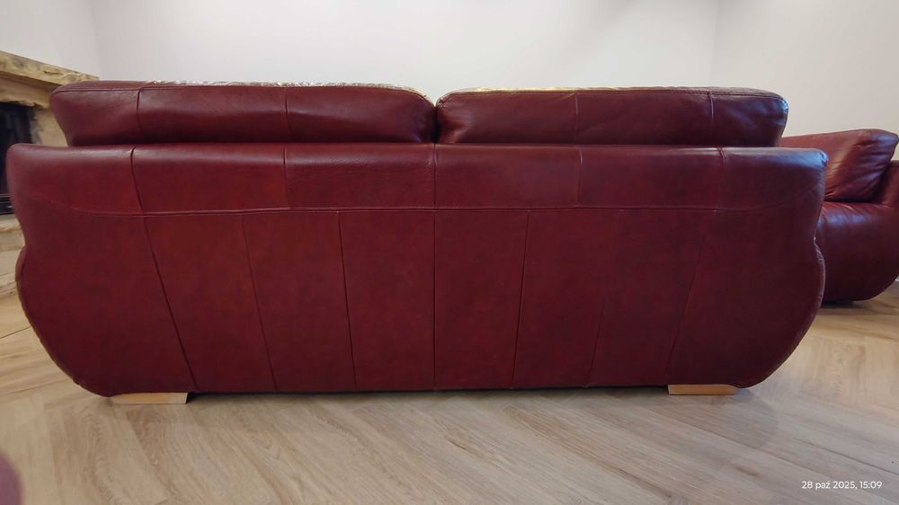 Sofa 3,2,1 Czerwona skóra naturalna Producent Polska