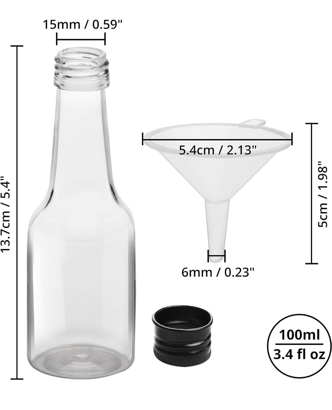 100 sztuk mini plastikowych butelek na alkohol 100 ml