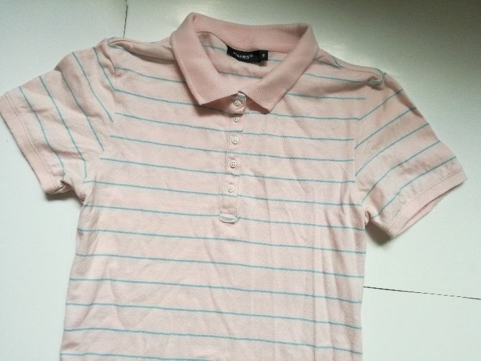 HANES bluzka damska polo różowa w paski XS jak nowa