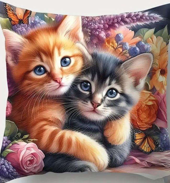 Poszewka na poduszkę rudy i szary kotek